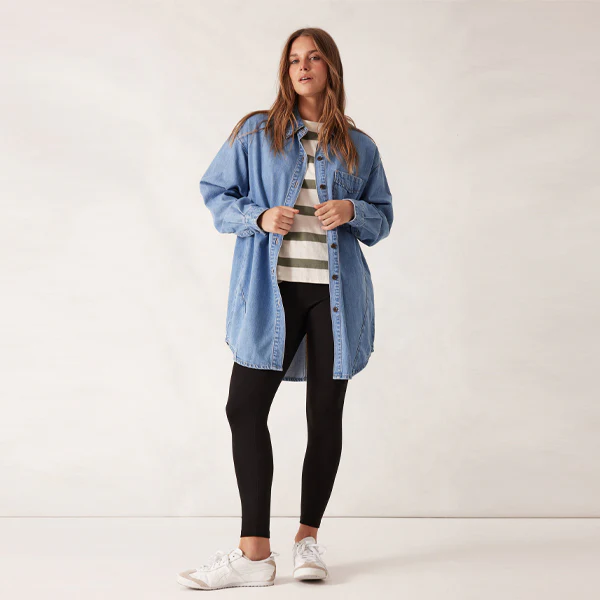 Maeve Longline Panelled Denim Shirt - Mid Vintage Blue - Image 3
