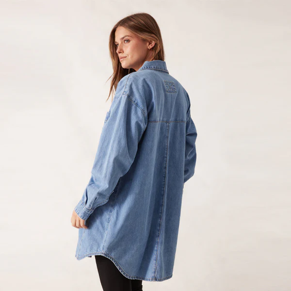 Maeve Longline Panelled Denim Shirt - Mid Vintage Blue - Image 4