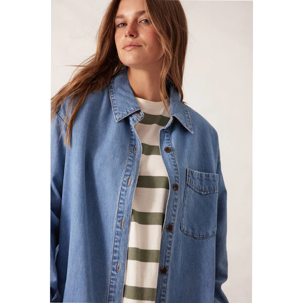 Maeve Longline Panelled Denim Shirt - Mid Vintage Blue - Image 5