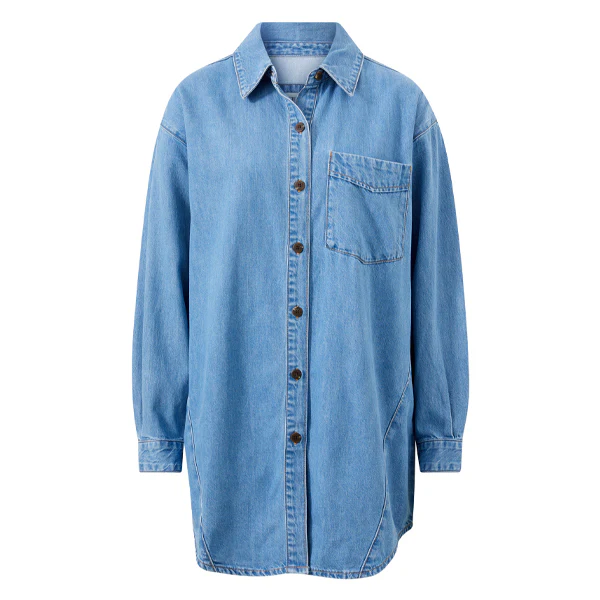 Maeve Longline Panelled Denim Shirt - Mid Vintage Blue - Image 6