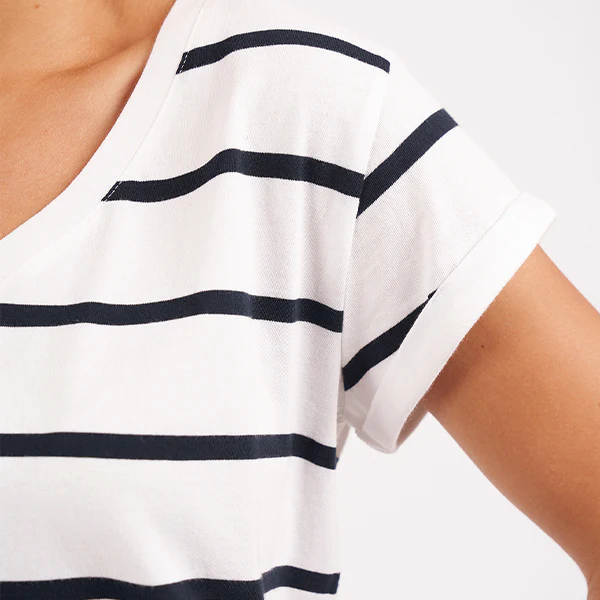 Manly Vee Tee - White + Navy Stripe - Image 3