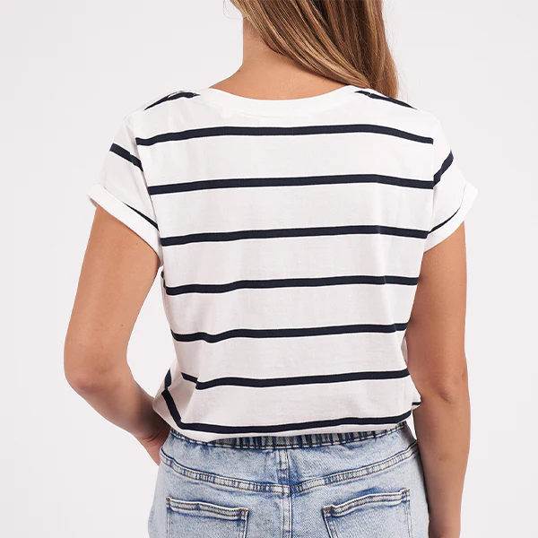 Manly Vee Tee - White + Navy Stripe - Image 4