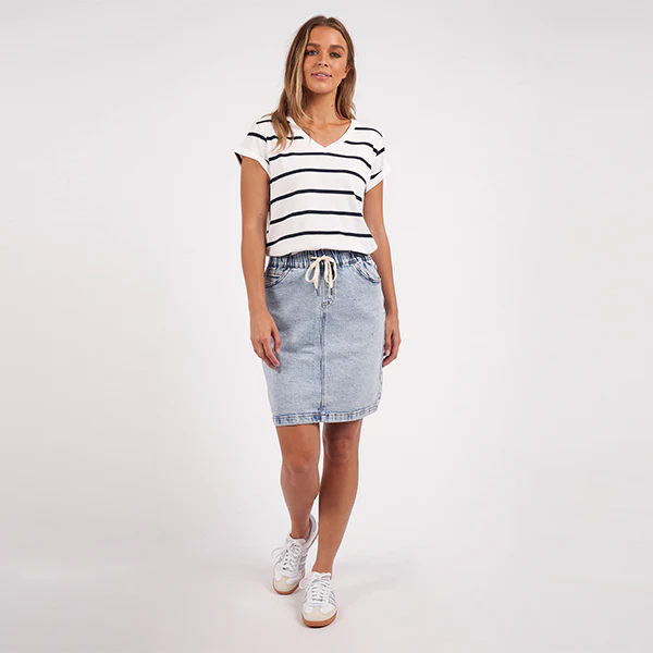 Manly Vee Tee - White + Navy Stripe - Image 6